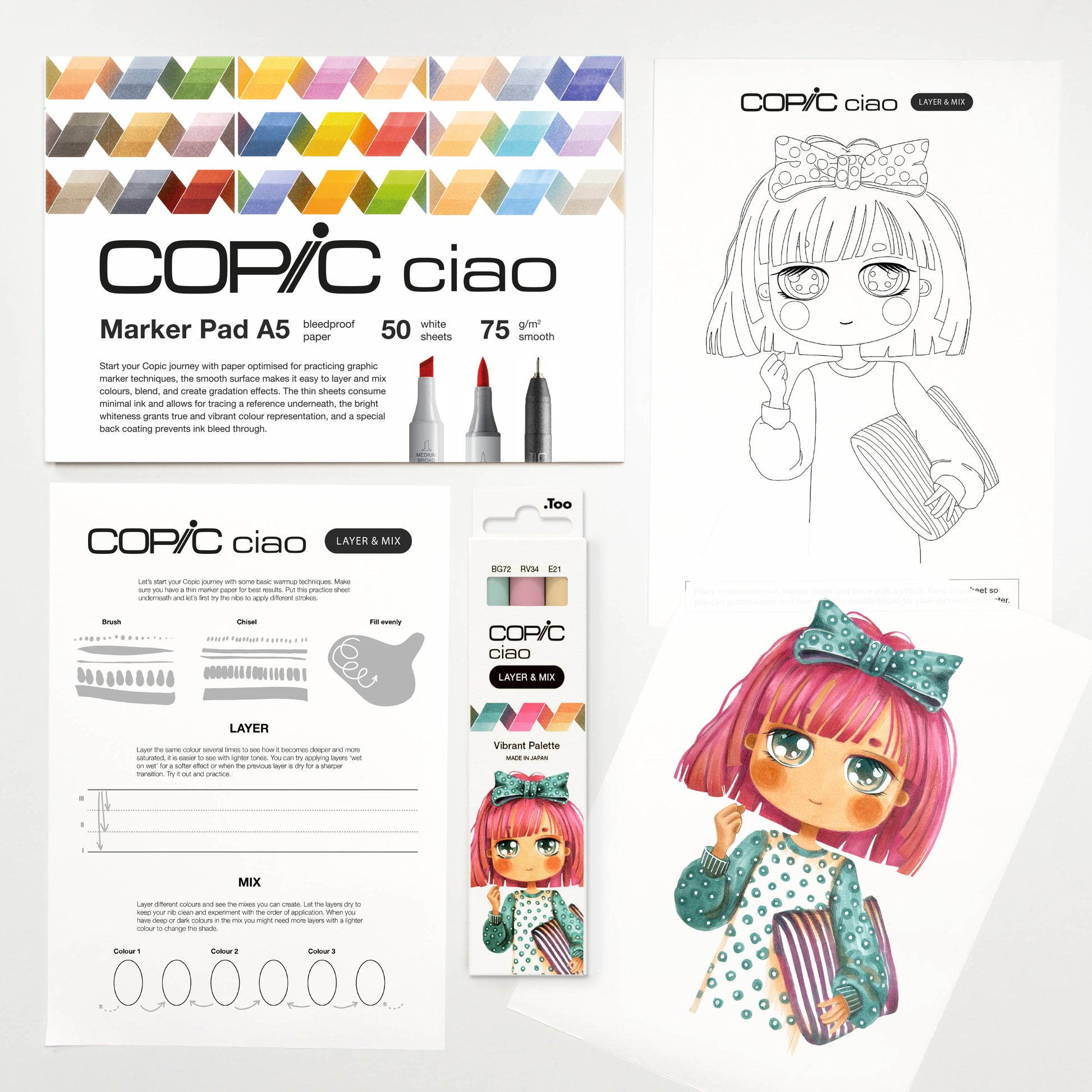 COPIC CIAO Starter SET LAYER & MIX - VIBRANT - Selezione MANGA