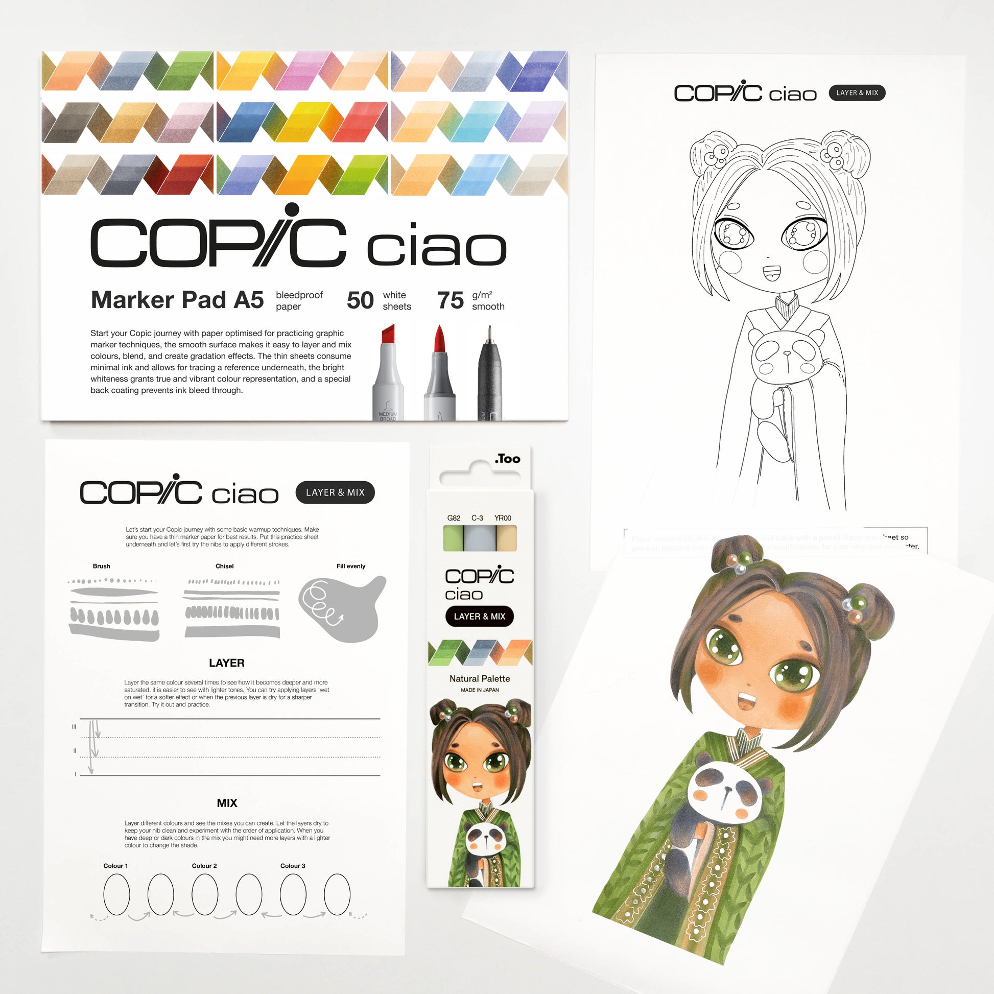 COPIC CIAO Starter SET LAYER & MIX - NATURAL - Selezione MANGA