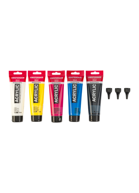 AMSTERDAM COLORI ACRILICI 5X120ML PRIMARY + 3 DOSATORI