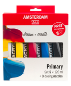 AMSTERDAM COLORI ACRILICI 5X120ML PRIMARY + 3 DOSATORI