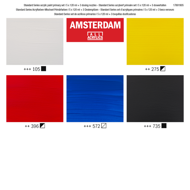 AMSTERDAM COLORI ACRILICI 5X120ML PRIMARY + 3 DOSATORI